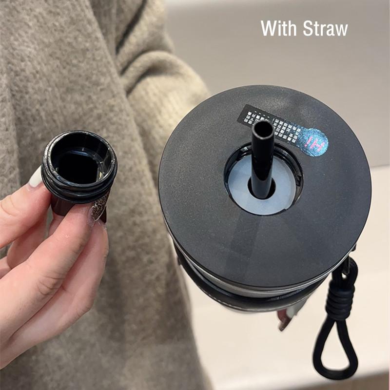 710ml Mode Edelstahl 304 Thermoskanne mit Strohhalm Auslaufsicher Kaffee Tee Kaltgetränk Auto Thermoflasche Reisebecher