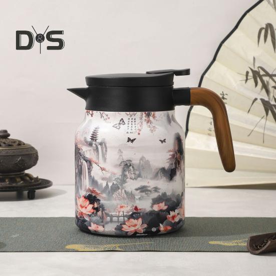Tetera vintage con aislamiento floral de 1000 ml, mini cafetera, termo para oficina, infusor incorporado, jarra para bebidas, jarra térmica para café
