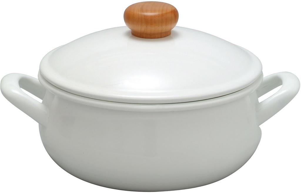 Nodahoro 20cm Enamel Casserole Double Excellent Heat Made in Dish, Gas/IH Compatible, Handle, Retention, Japan, PO-20W