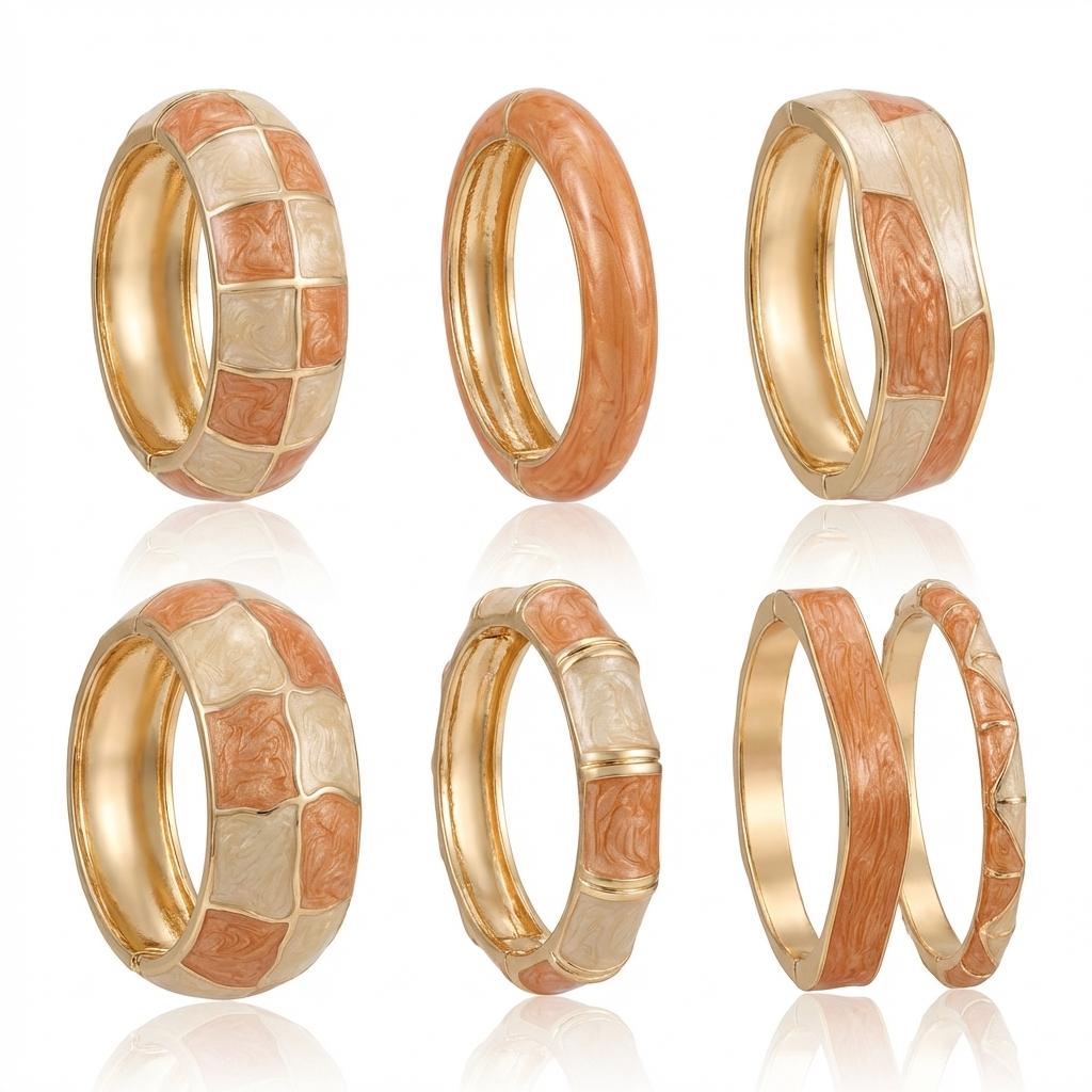 Vintage Enamel Irregular Geometic Bangles for Women Elegant Chunky Wrist Bracelets Vacation Stacked Unique Jewelry Gift