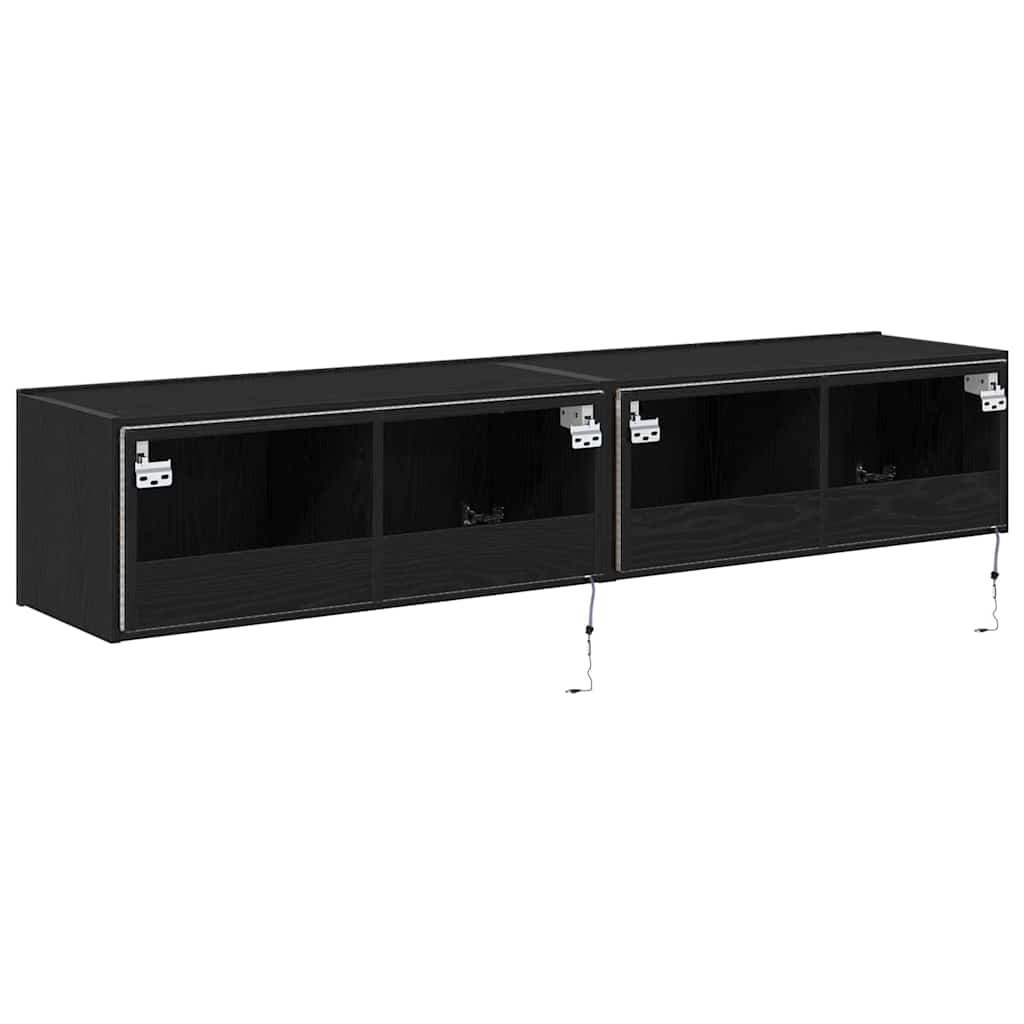 TV Wall Cabinet 2 Pcs Black Oak Effect 80 X 35 X 31 Cm