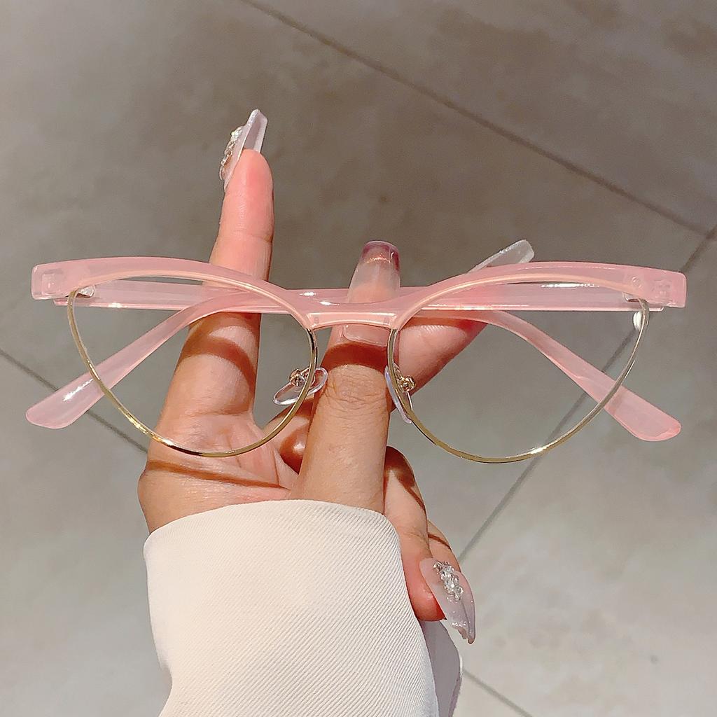 Korean Style Trends Pink Frame Fashion Cat Eye Decor Ladies Glasses Non-prescription Candy Color Ins Brand Eyeglasses