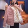 Pink Small Fragrance Thick Coat Women's Autumn and Winter Exquisite Ladies Short Plus Velvet Thickening