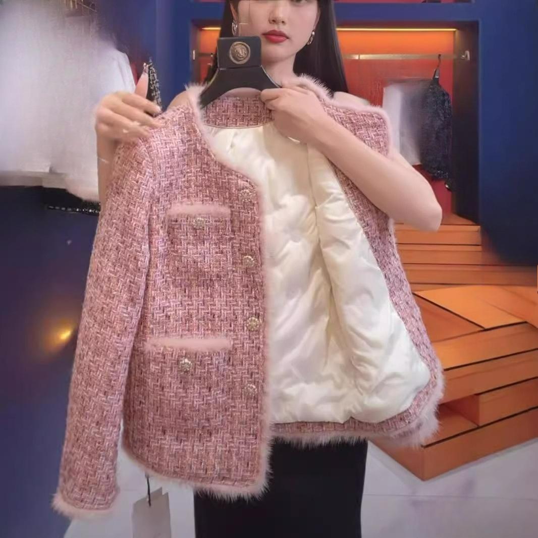 

Розовое пальто с густым ароматом, женское осенне-зимнее, изысканное женское короткое, плюс бархатное утолщение S розовый