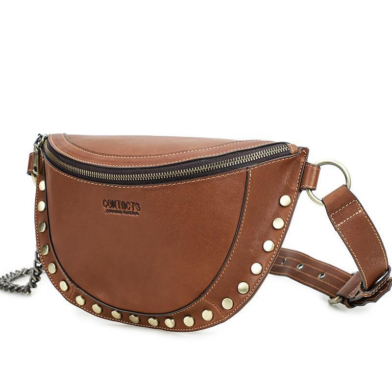 Head Layer Cowhide Sports Chest Bag Waist Fashionable Casual Leather Crossbody 30x18x10