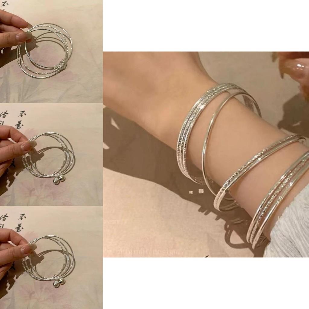 Elegant Silver Triple Bell Bracelet For Women Minimalist Fashion Alloy Bangle