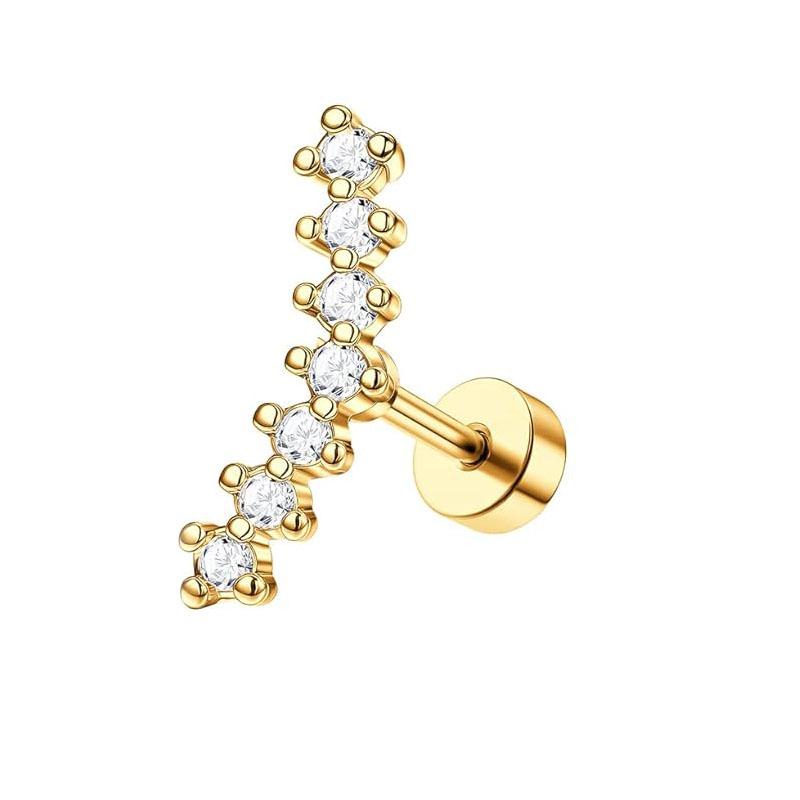 Bobisty 1pc 16G Cartilage Earring Stainless Steel Opal CZ Earrings Flat Back Cartilage Conch Helix Piercing Jewelry for Women