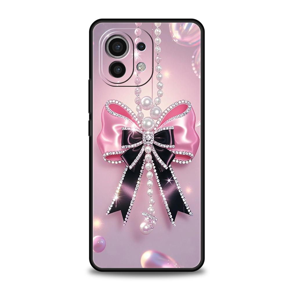 Pink Heart Bow Phone Case Cover for Xiaomi Mi 15 14 13 12 11 Ultra 14T 13T 12T 11T 10T Pro Lite 5G Shockproof Soft TPU Capas Bag