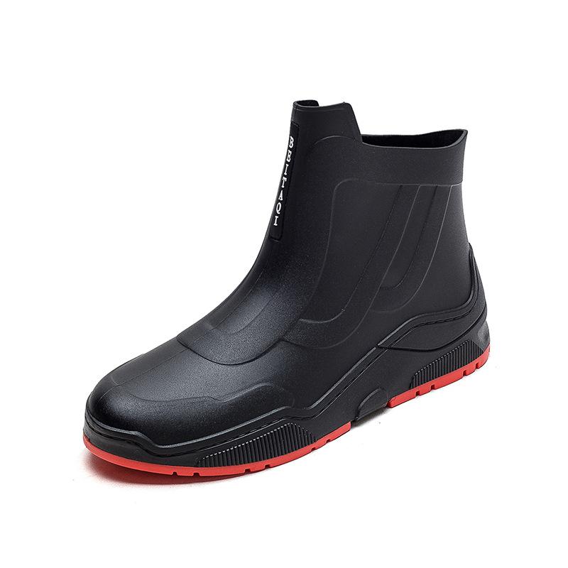 Fashion Rain Shoes Men's Non-slip Waterproof Shoes Kitchen Women's Rubber Shoes Car Wash Wear-resistant Water Boots Fleece Warm Short Rain Boots