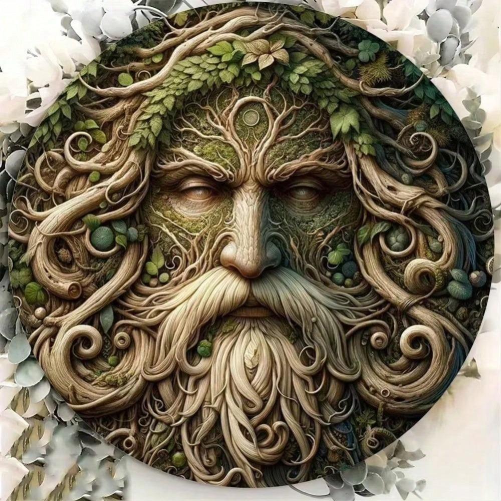 Uomo Verde Spirito dell'Albero Arte da Parete in Metallo Scultura Rotonda Incantata per Decorazioni per la Casa Pagana Wiccan