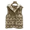 Autumn and winter new hooded short fashion down jacket women's V-shaped pressed line vest white duck down to keep warm in winter