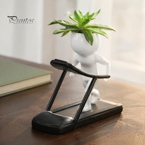 Funny Sports Theme Gift Creative Fitness Figure Flower Pot, Resin Succulents Pot with Treadmill Yoga And Dumbbell Design, Themed Planter for