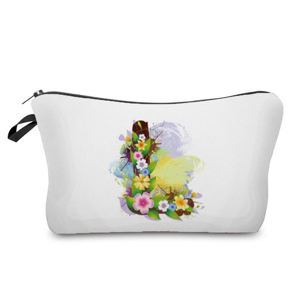 Women Flower Group Letters Print Cosmetic Bag Toiletries Organize Travel Storage Case 6787