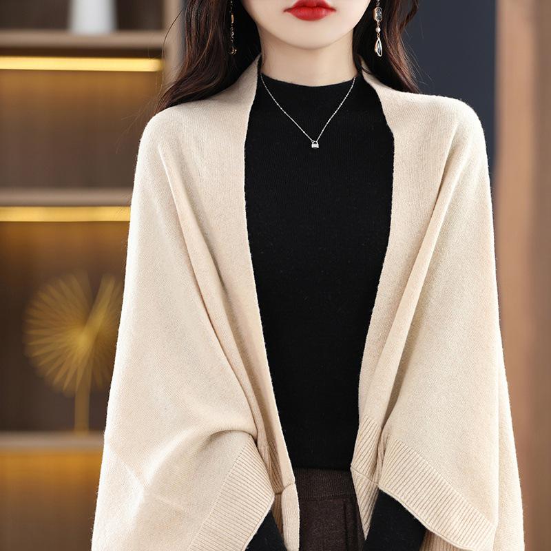 Women's Spring/Autumn Wool Knit Cardigan Cloak Sweater Shawl