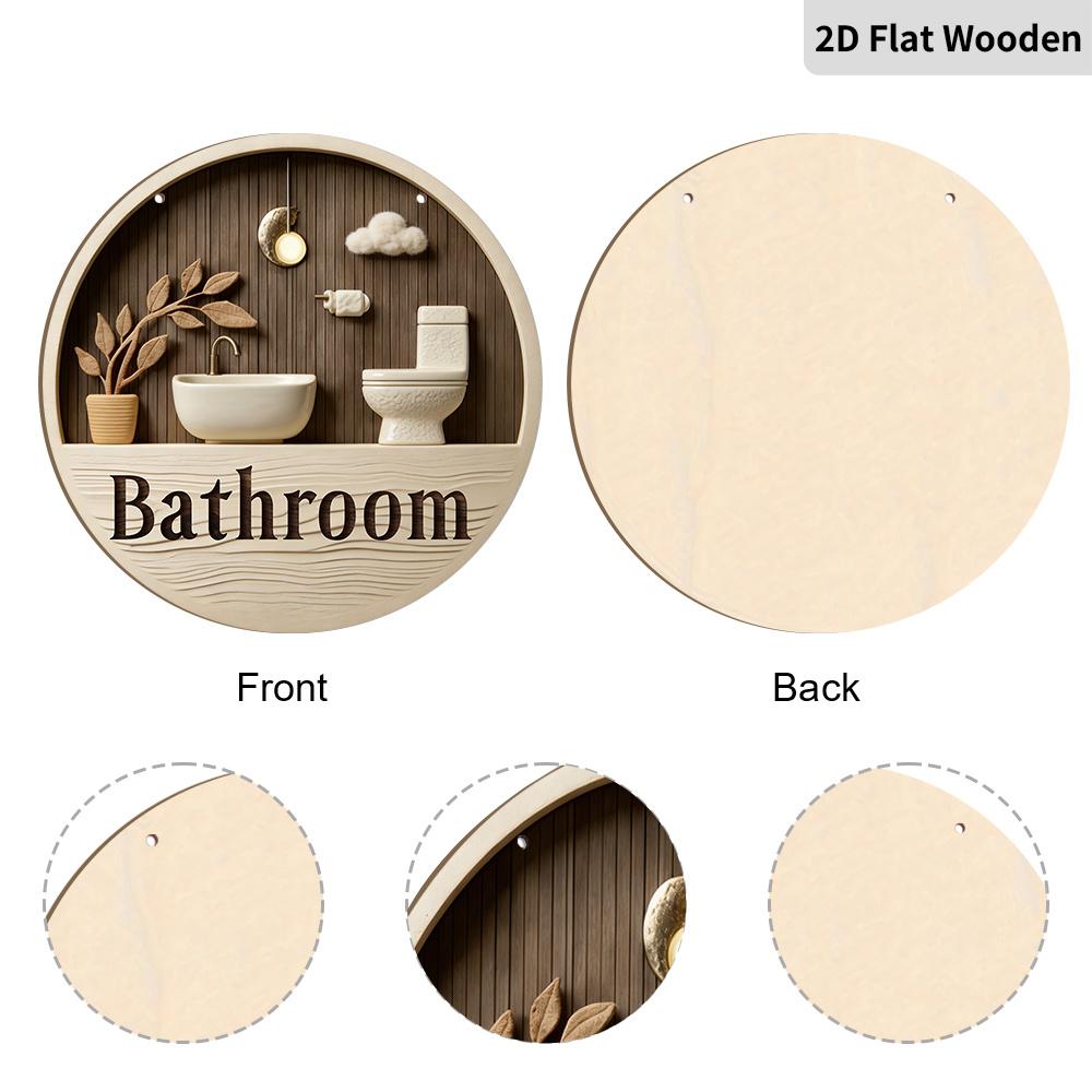 2D Flat Wooden Contemporary Bathroom Sign, 7.87inches Retro Decorative Hanging Ornament, Home Toilet Wall Art /tabletop Decor