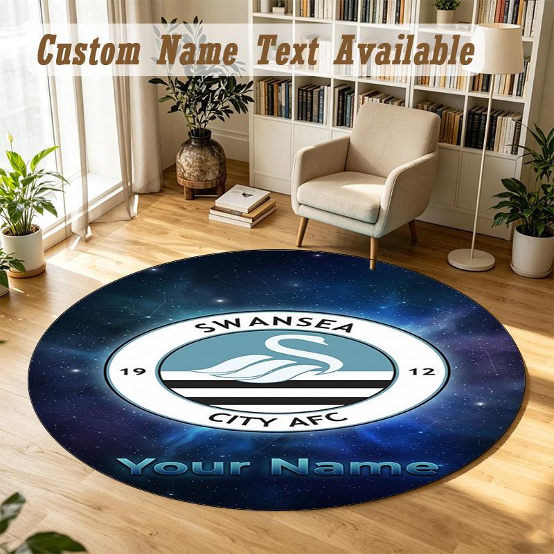 Round Rug Custom NameSwansea City FC Pattern Non Slip Carpet Home Floor Decor