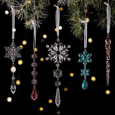 15Pcs  Acrylic Snowflake Ornaments Snowflake And Ice Crystal Hanging Decor for Christmas Tree Transparent Winter-Themed Craft Party Favor