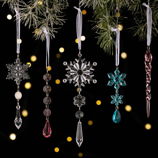 15Pcs  Acrylic Snowflake Ornaments Snowflake And Ice Crystal Hanging Decor for Christmas Tree Transparent Winter-Themed Craft Party Favor