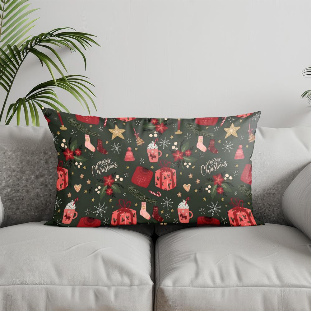 Home Decor Festive Christmas Pattern Pillow Suitable For Sofa Bedroom Car Pillow Cover Cushion Rectangular Back Cushion