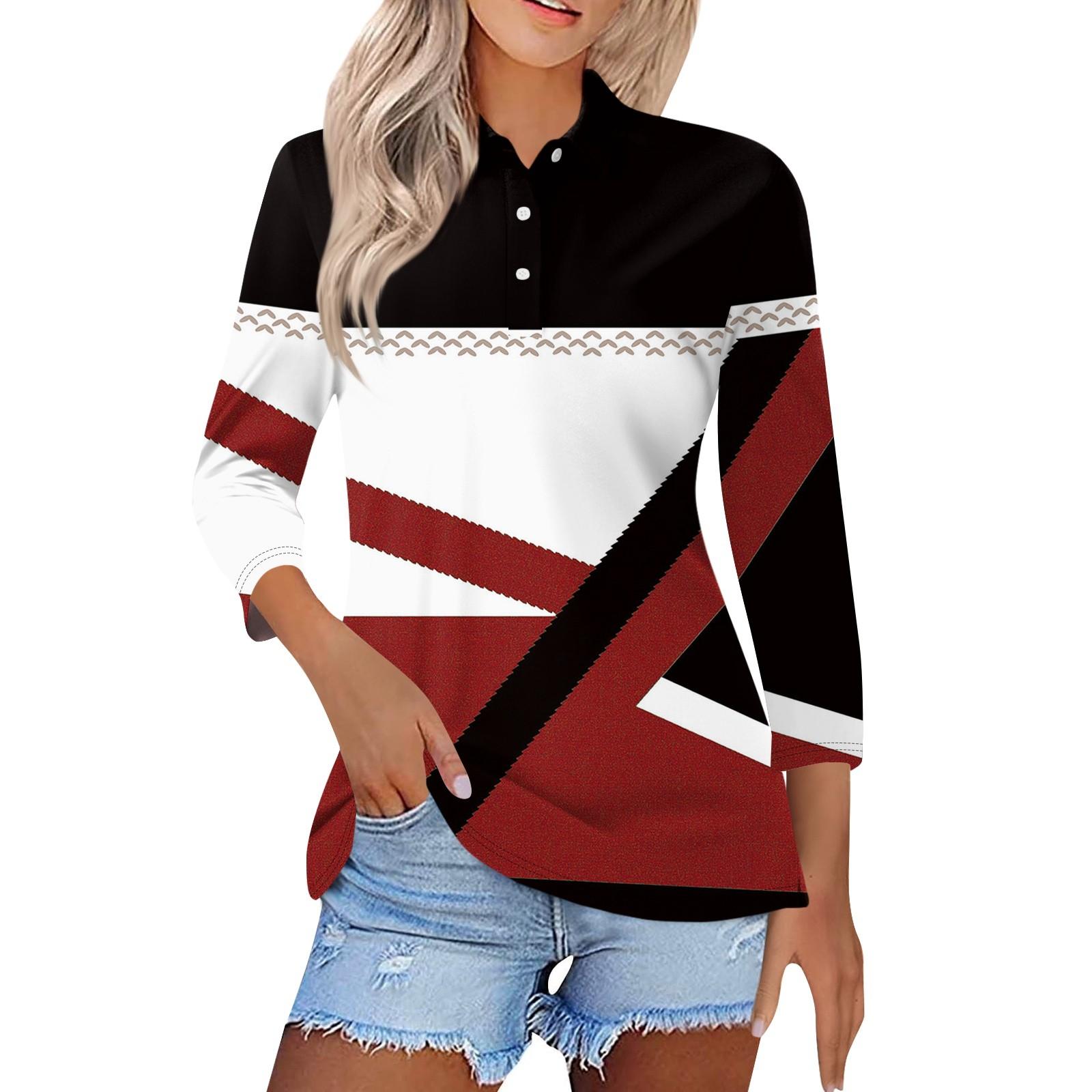 

Женская модная повседневная рубашка с отворотом и рукавом 3/4, женские топы на пуговицах XL винный