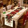 1pc Christmas Table Runner Retro Poinsettia Polyester Table Cover Christmas Decorations for Home 2026 New Year Party Supplies
