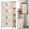 4 Tier Plastic Storage Containers with Doors & Wheels Folding Storage Boxes Storage Cabinet Organizer Shelf for Home Office Dorm