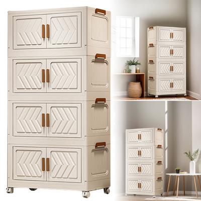 Contenedores de Almacenamiento de Plástico de 4 Niveles con Puertas y Ruedas Cajas de Almacenamiento Plegables Organizador de Armario Estantería para Hogar Oficina Dormitorio