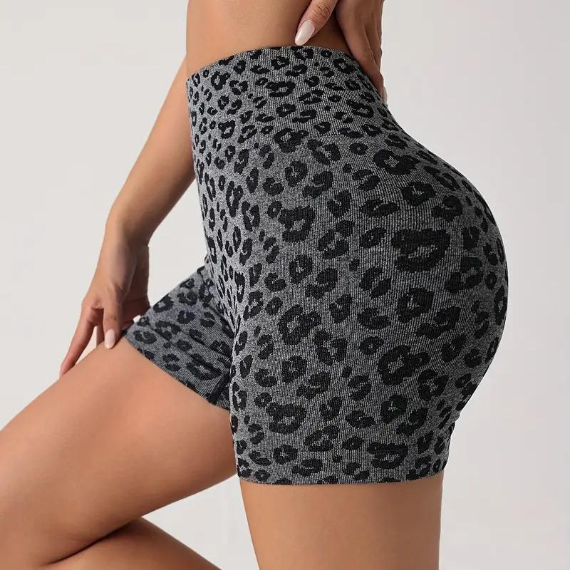 Europeiske og amerikanske kvinners sømløse leopard-yogashorts - Hofteløftende ferskendesign for løping og fitness