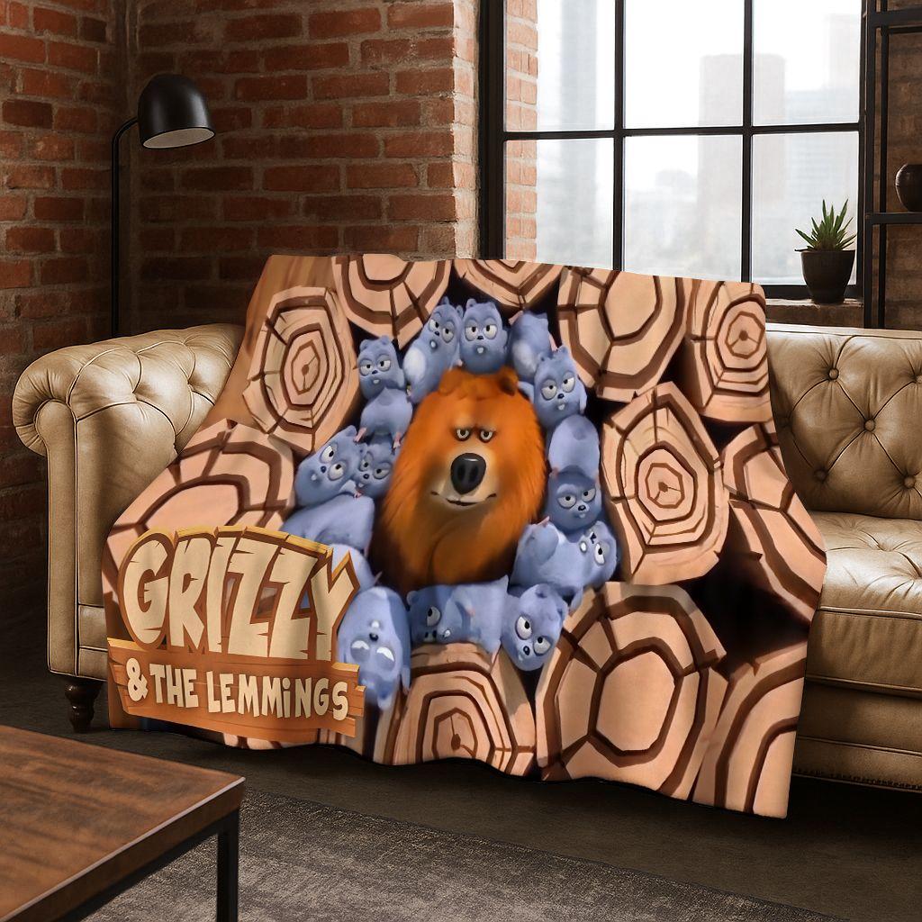 Funny Grizzy and The Lemmings Cartooon Flannel Blanket,Cozy Soft Throw Blanket for Home Bedroom Bed Sofa Picnic Cover Kid Gift
