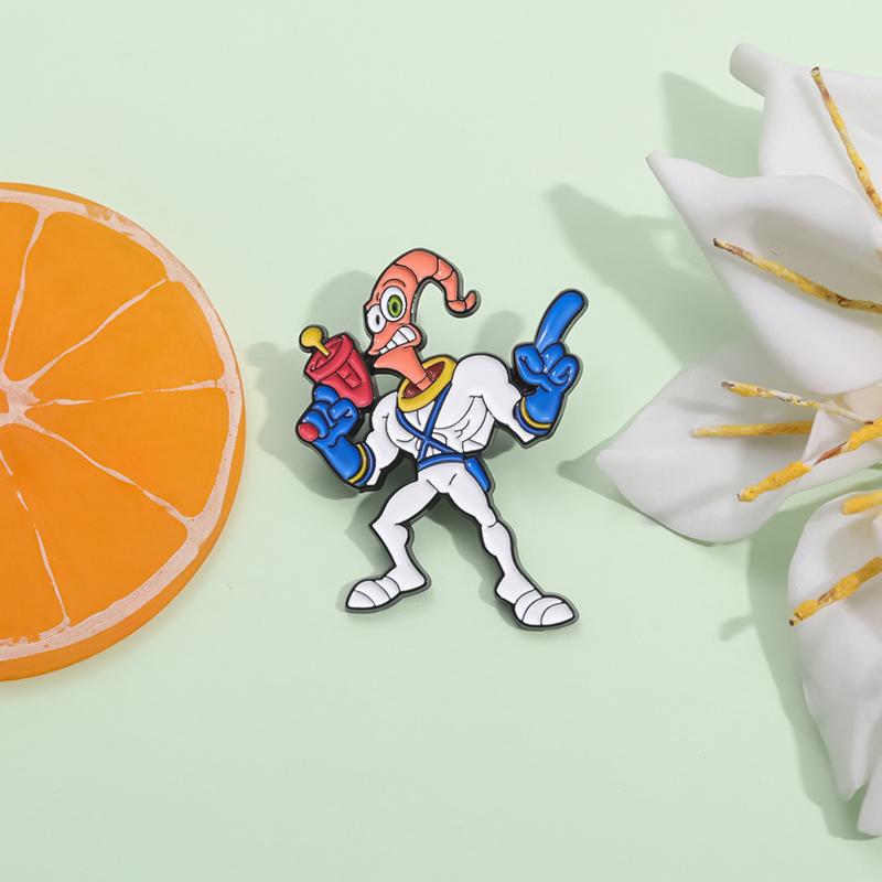 Earthworm Warrior Figure Enamel Pin Custom Cartoon Action Game Brooches Lapel Backpacks Badge Punk Jewelry Accessories Gift