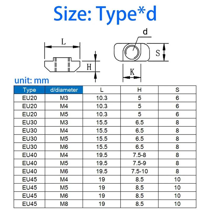 10-50pcs Nickel Plated M3 M4 M5 M6 M8 Slot T-nut Sliding T Nut Hammer Drop In Nut Fasten Connector For Aluminum Extrusion
