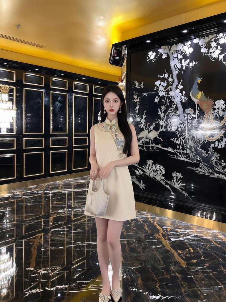 2026 Sommer A-Linien-Ärmelloses Kleid im chinesischen Stil mit Stickerei - P0150