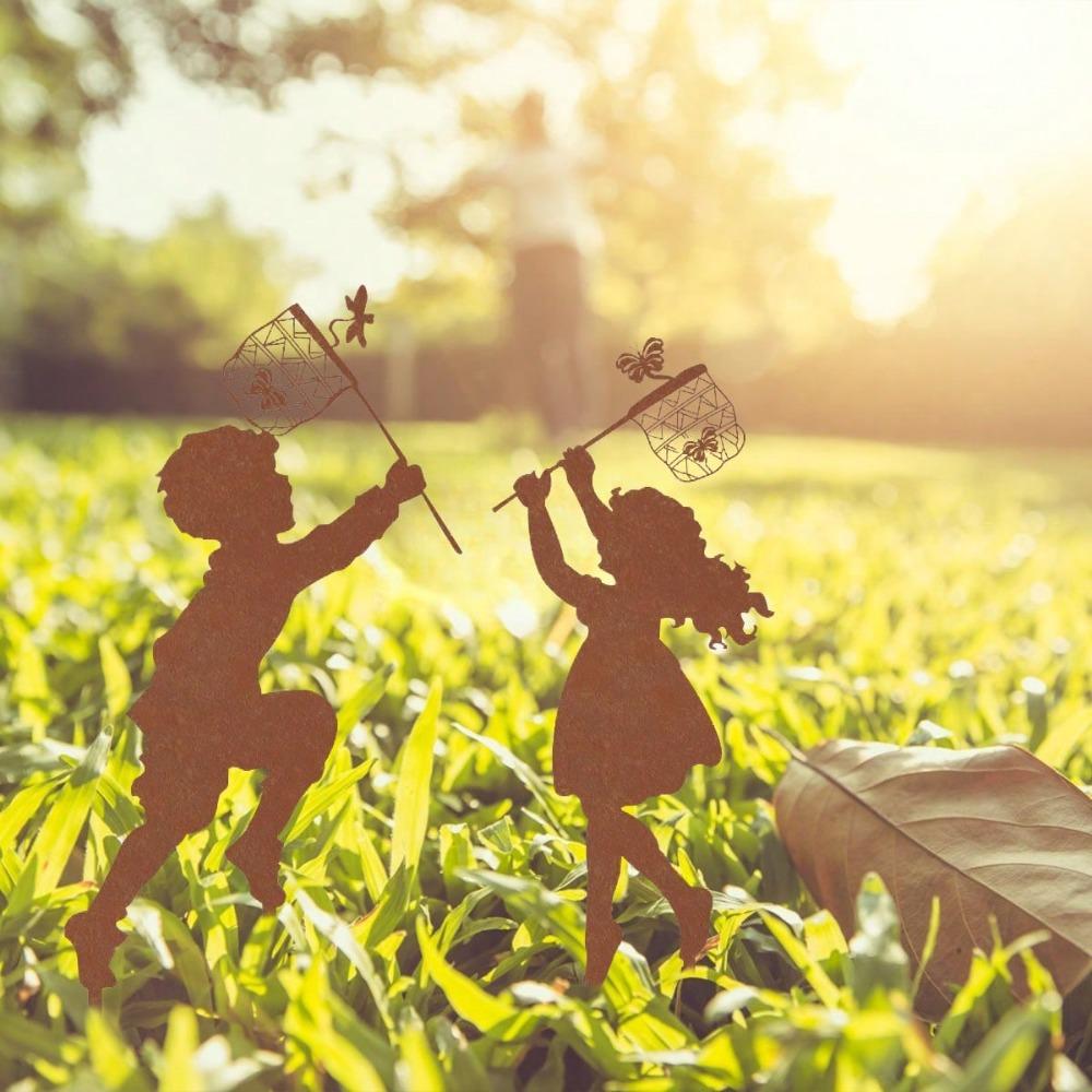 **1pc Metal Silhouette Boy Girl Art Outdoor Garden Farmhouse Decor**