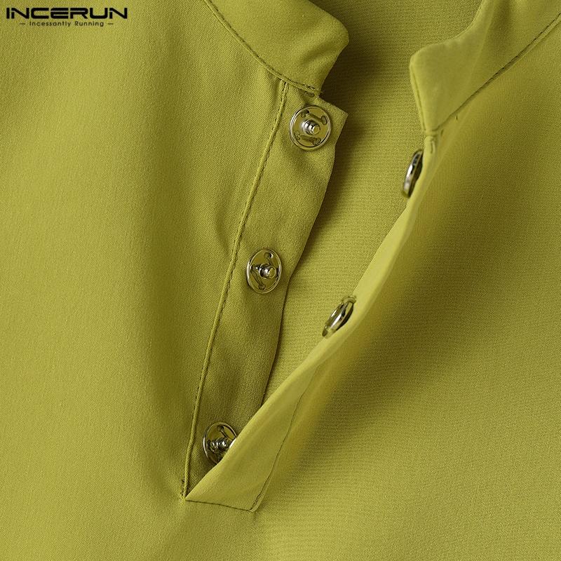 INCERUN Men Summer Buttons Stand Collar Sleeveless Cutout Casual Irregular Splits Tank Tops