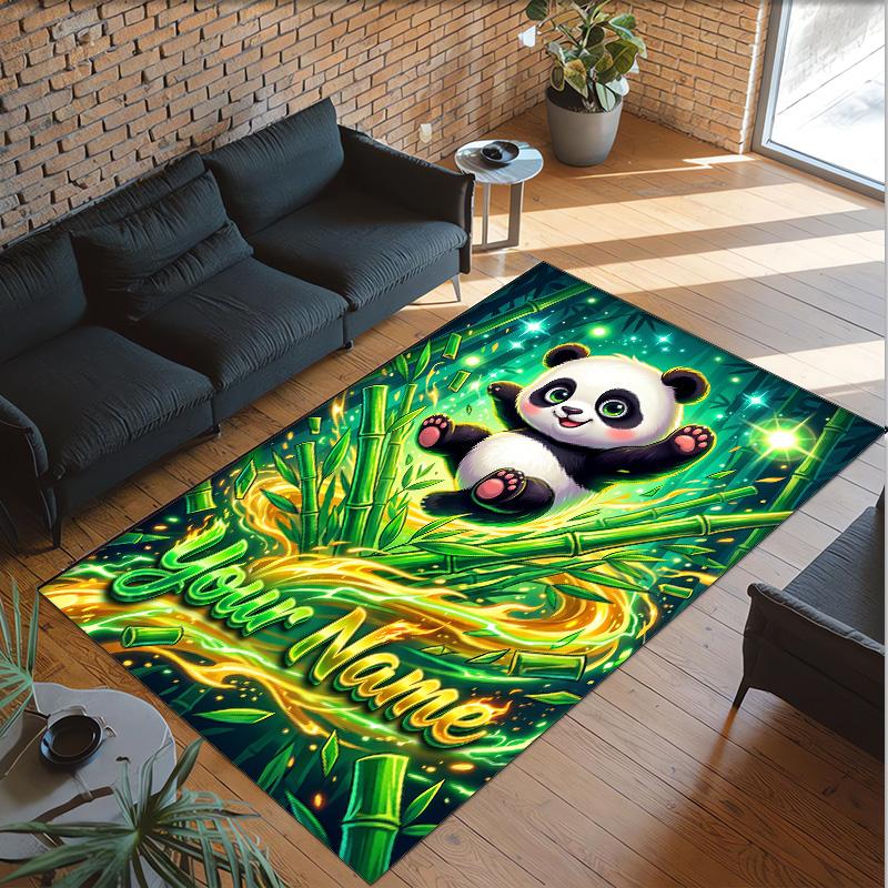 Panda Theme Crystal Velvet Rug Personalized Custom Name Text Soft Floor Mat Home Decor