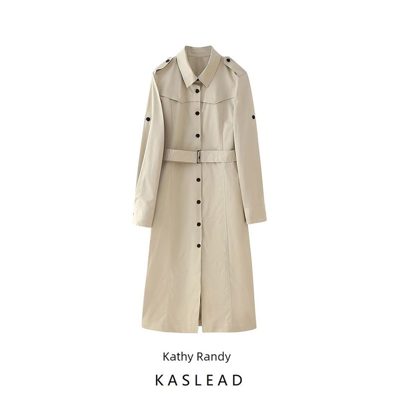 Kaslead New Arrival Women's Clothing Fashion Style Fashion Simple British Style Trench Coat Long Sleeves Dress