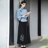 Women's Two-piece Outfit Three Quarter Sleeve Blouse High Waist Pantsuit Vintage Chinese Style Casual Set