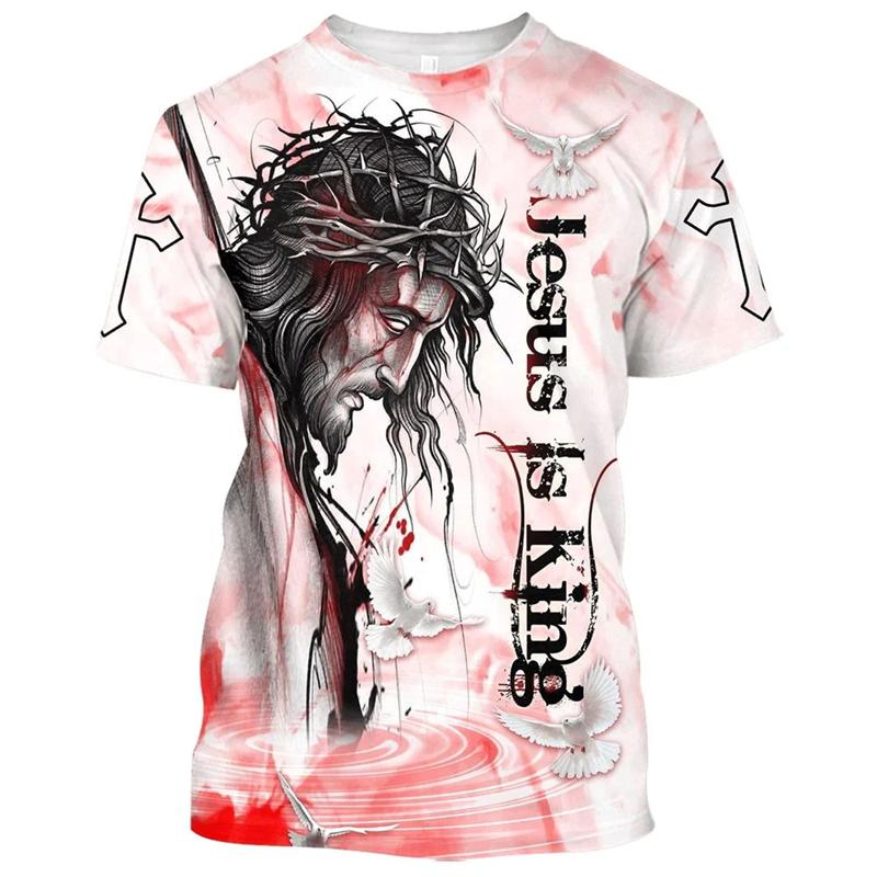 Christ Jesus T-Shirt For Men 3D Jesus Print Men's T Shirt Harajuku Short Sleeve Streetwear Fashion Oversized Tee Men Clothes