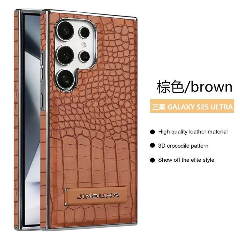 S25 Ultra Electroplated Crocodile Texture Leather Magnetic Phone Case for Samsung Galaxy S24 Ultra S23 Plus Bracket Stand Cover