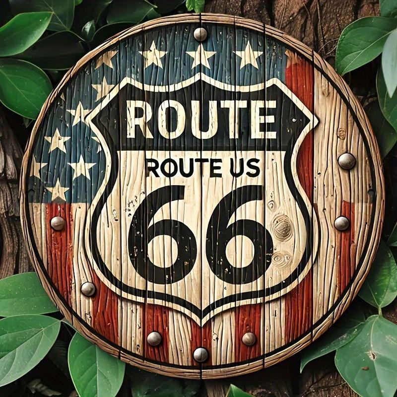 Vintage Route Metal Sign x Inch Classic American Flag Motif Aluminum Plaque Retro Wall Decor Bar Man Cave Garage
