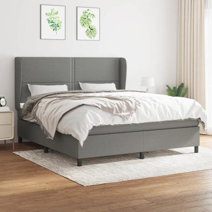 3127902 vidaXL Lit à sommier tapissier avec matelas Gris foncé 180x200cm Tissu