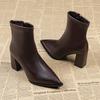 Autumn Winter Vintage Pointed Toe Women Ankle Boots Sexy Thick Heels Shoes Street Style Banquet Party Dress Short Botas Mujer