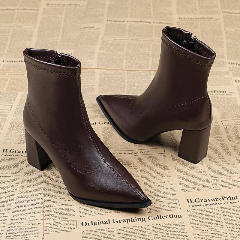 Autumn Winter Vintage Pointed Toe Women Ankle Boots Sexy Thick Heels Shoes Street Style Banquet Party Dress Short Botas Mujer