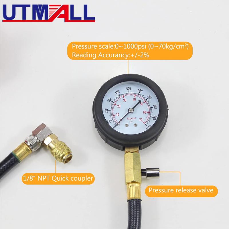 Diesel Cylinder Pressure Guage Engine Compression Tester TU-15A Kit 0~1000psi
