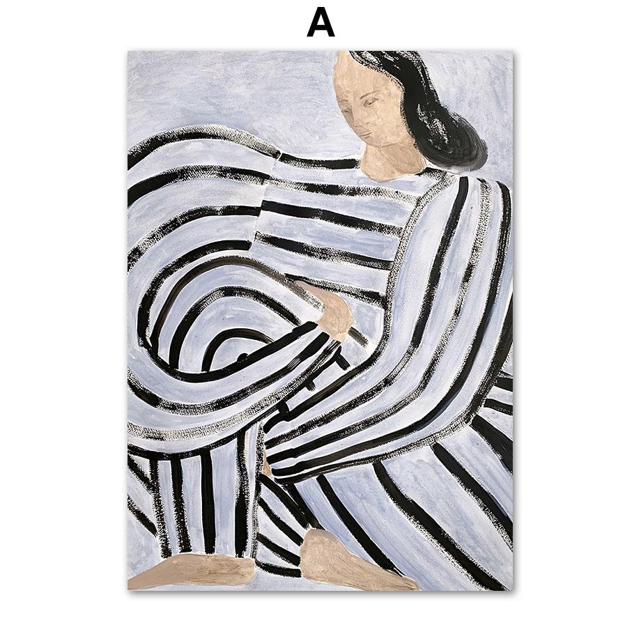 

Абстрактные линии Полосатая женщина Цветочный рынок Матисс Ваза Плакаты Картина на холсте и печать Настенное искусство Гостиная Домашнее украшение 21x30cm No Framed