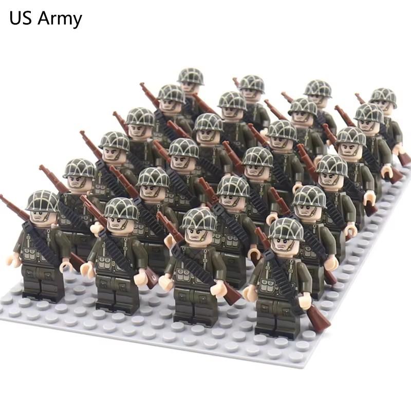 24 Stück Zweiter Weltkrieg Militärserie, Bausteine, Phalanxen, Krieger, Minifiguren, humanoide Puppen, Spielzeug und Geburtstagsgeschenke. gray