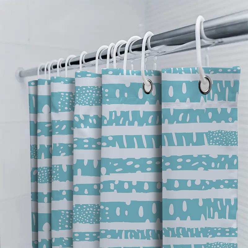 Blue Striped Waterproof Shower Curtain Modern Bathroom Decorations For Bathrooms Rectangular Design With White Pattern Print Mad