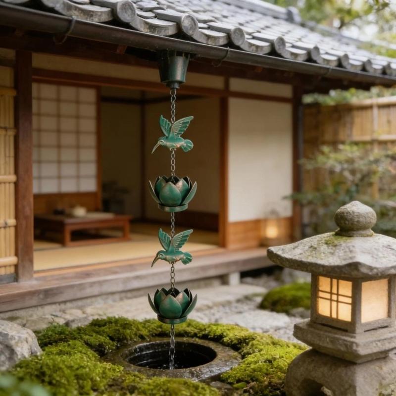 Hummingbird Rain Chain Hummingbird Cups Rain Chain for Gutter Eaves Drainage Outdoor Decoration Adjustment Catcher Chain