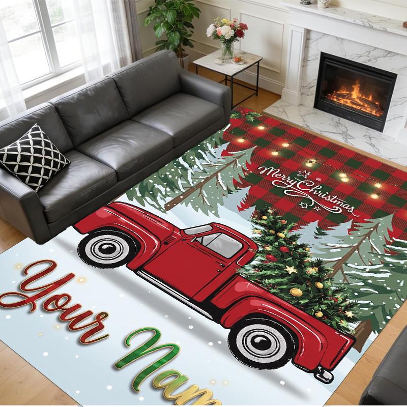 Christmas Custom Name Printed Square Area Rug Soft Non Slip Floor Carpet For Bedroom Holiday Gift