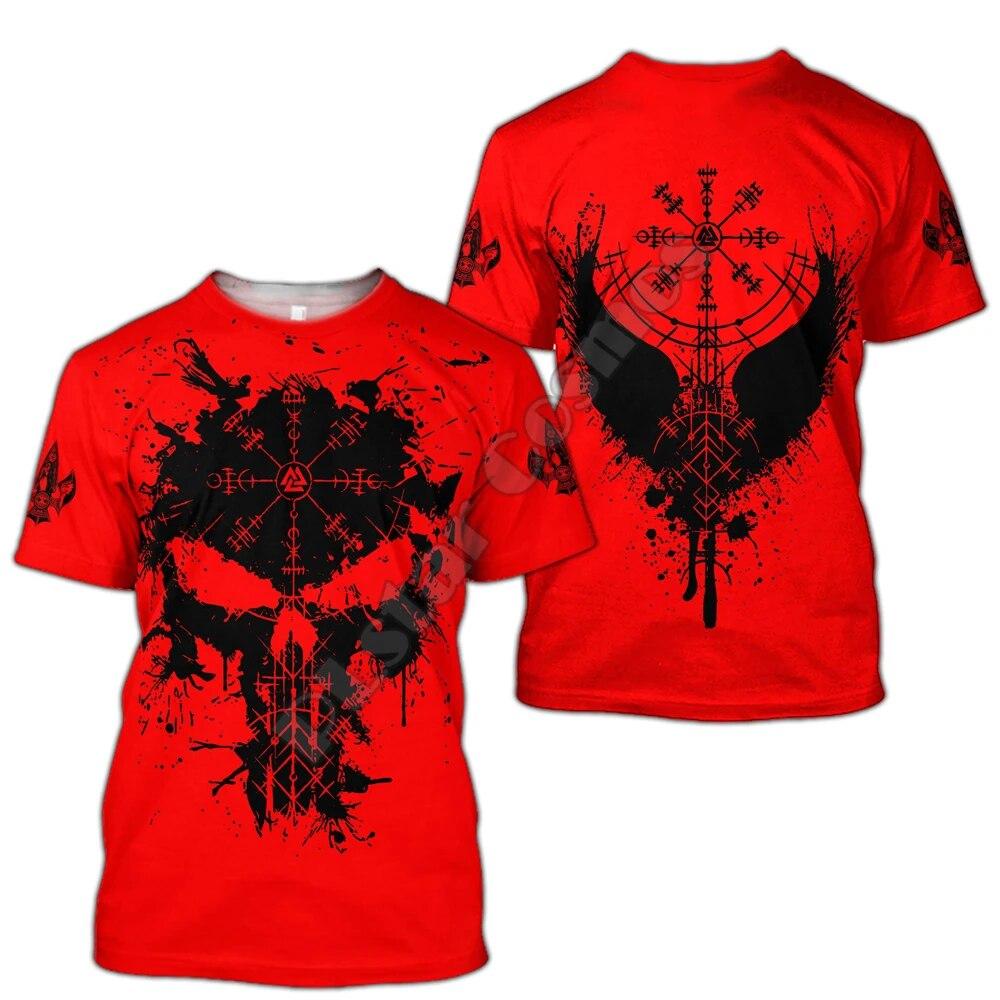 3D Print Viking Symbol męskie ponadgabarytowe koszulki letnie Casual wokół szyi koszulki z krótkim rękawem Unisex Street Tees topy